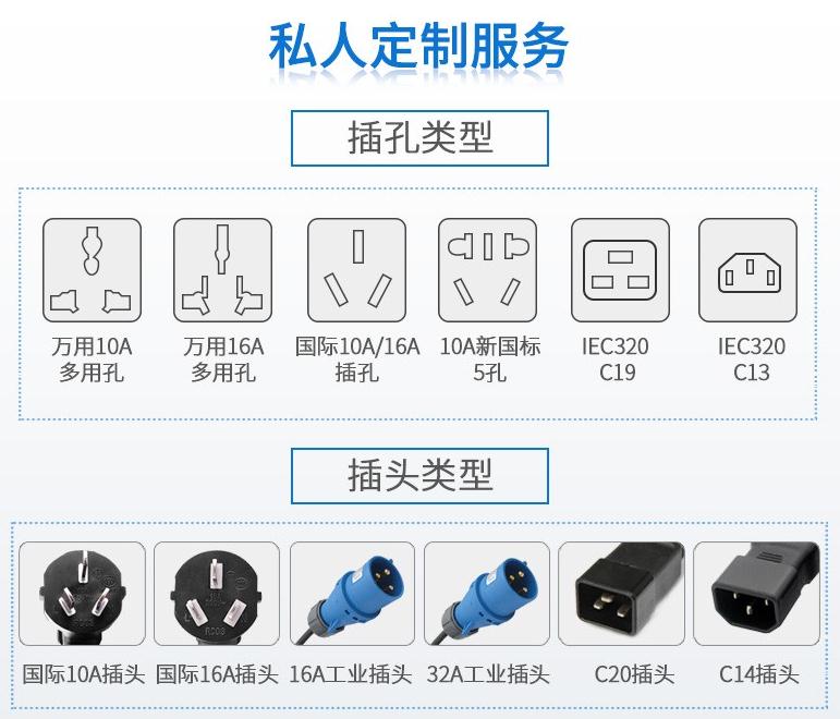 麥森特支持PDU定制，不同插孔不同插頭不同模塊都可以定制